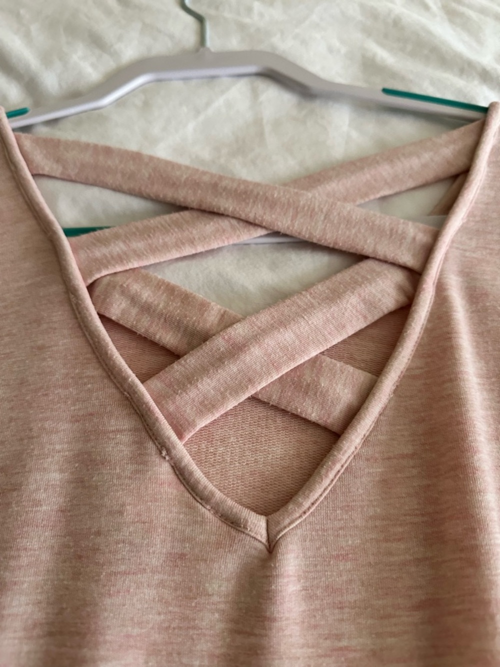 Relaxed V-Neck Crisscross Back Sweatshirt - Soft Pink Size L - Picture 6 of 6